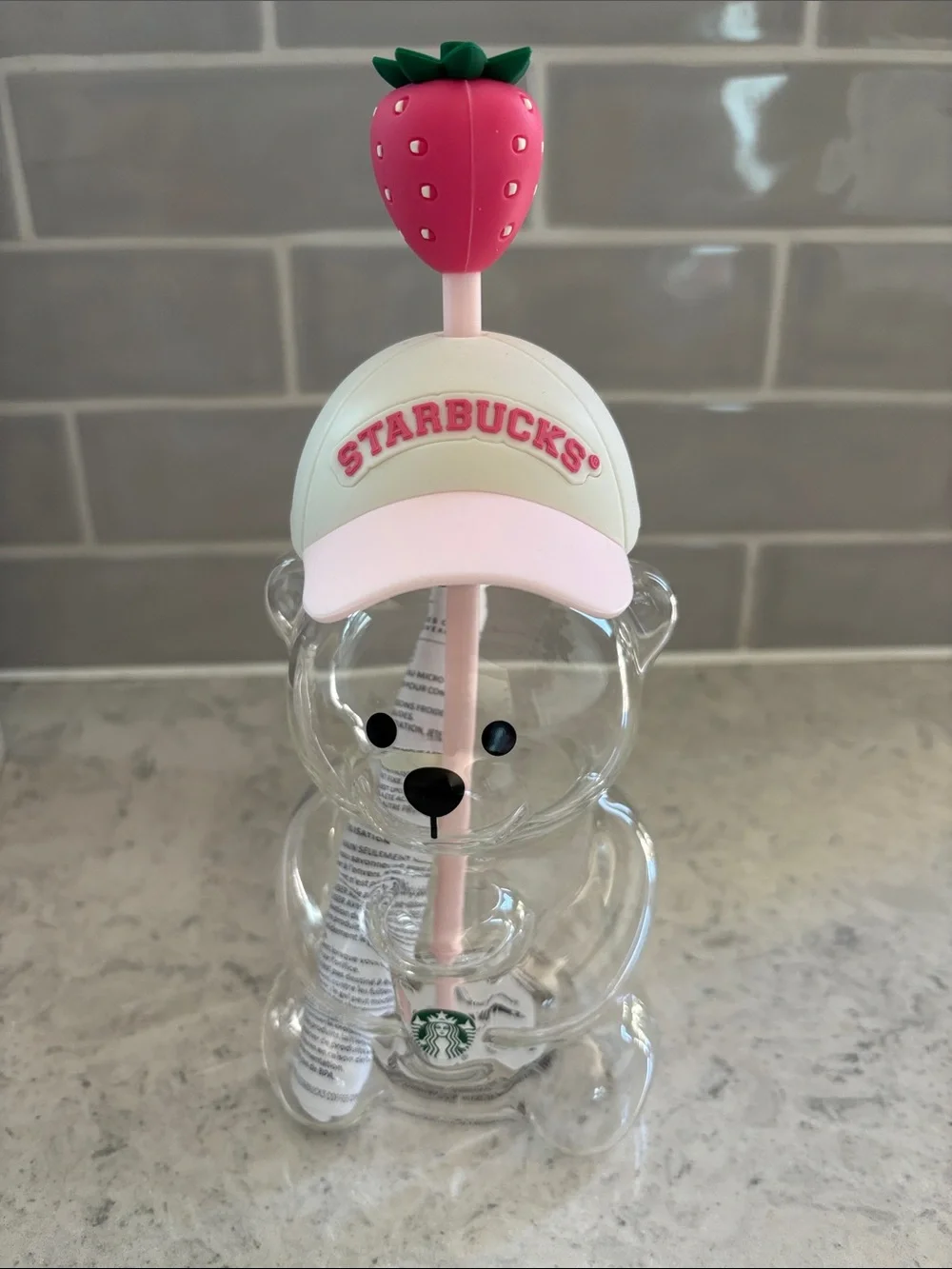 2026 New Starbucks Bearista Bear Cup pink Drink Strawberry Topper Baseball cap - Picture 2 of 9